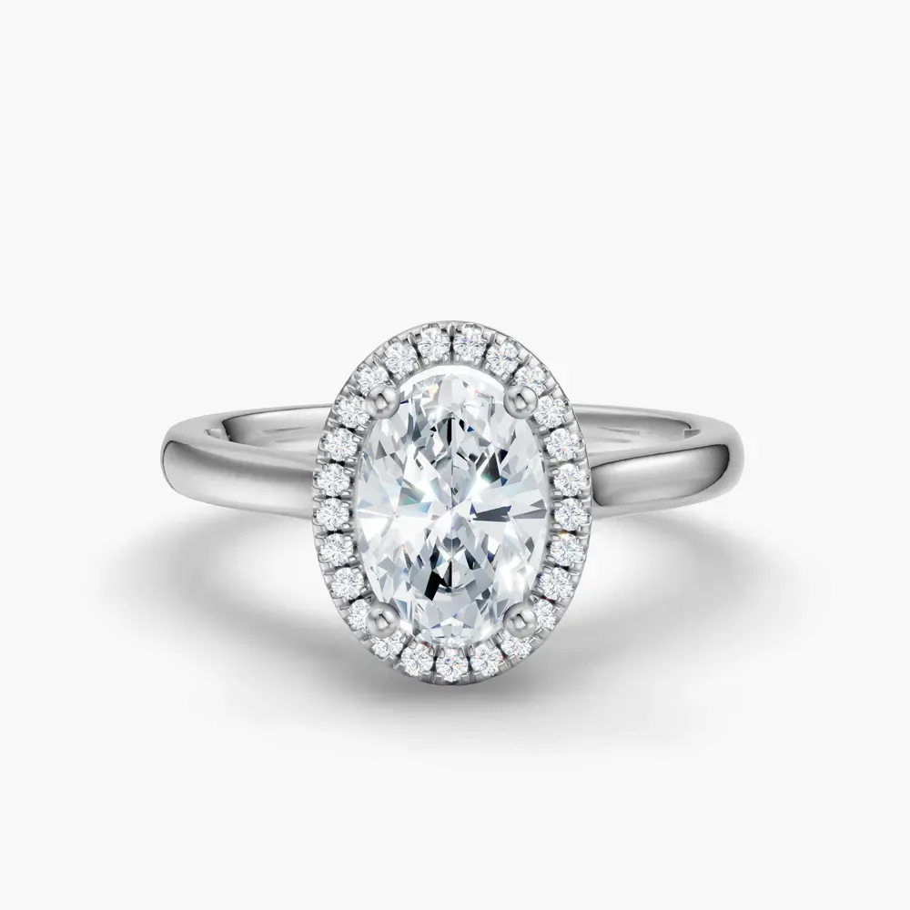 Certified 1 carat Lab Grown Diamond Oval Cut Halo, Cathedral Engagement Ring in 14K White Gold-Pejr