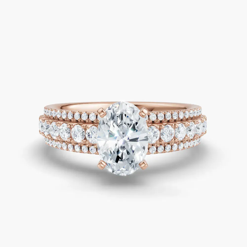 Certified 1 carat Lab Grown Diamond Oval Cut Pavé Engagement Ring in 14K Rose Gold-Riven