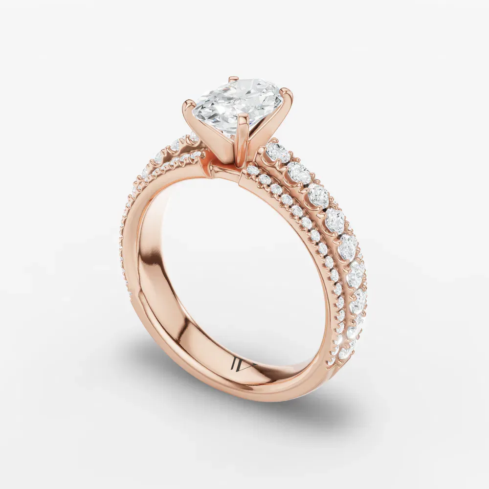 Certified 1 carat Lab Grown Diamond Oval Cut Pavé Engagement Ring in 14K Rose Gold-Riven