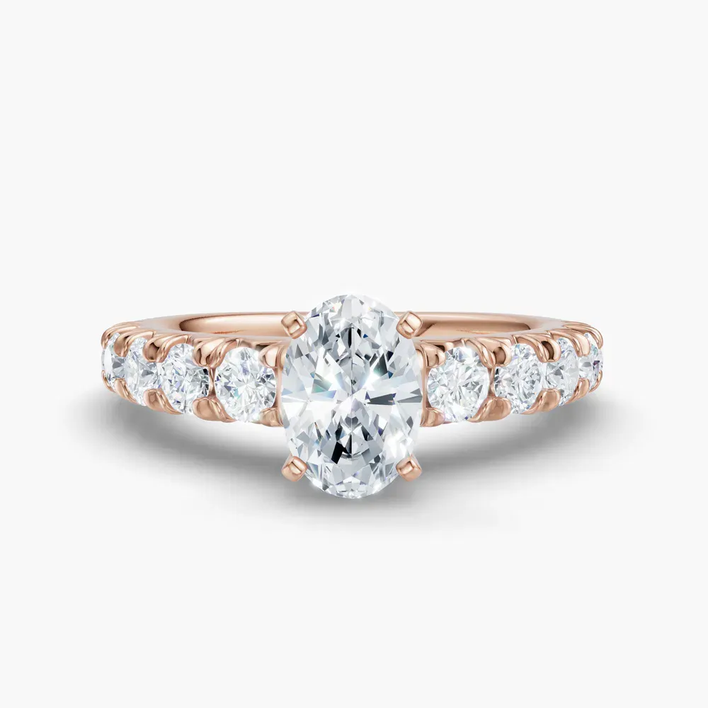 Certified 1 carat Lab Grown Diamond Oval Cut Pavé, Classic, Simple Engagement Ring in 14K Rose Gold-Zionb