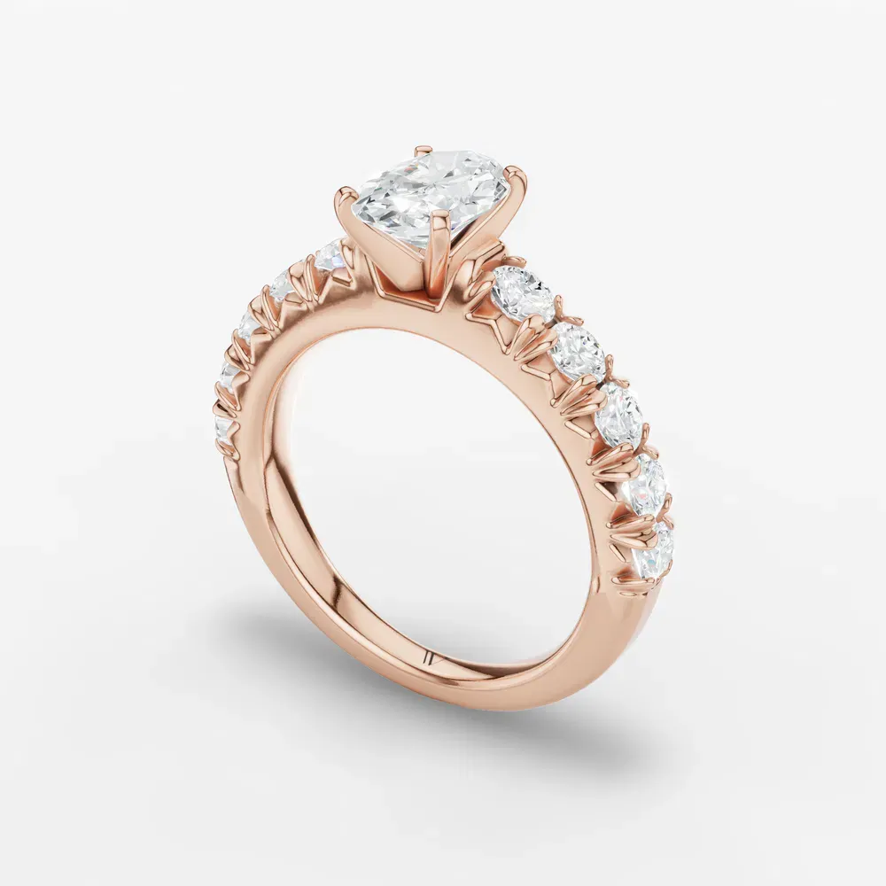 Certified 1 carat Lab Grown Diamond Oval Cut Pavé, Classic, Simple Engagement Ring in 14K Rose Gold-Zionb