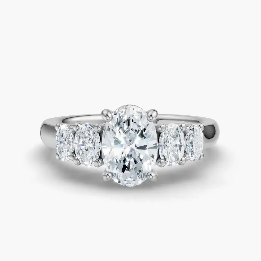 Certified 1 carat Lab Grown Diamond Oval Cut Five Stone, Side Stone Engagement Ring in 14K White Gold-Elyx