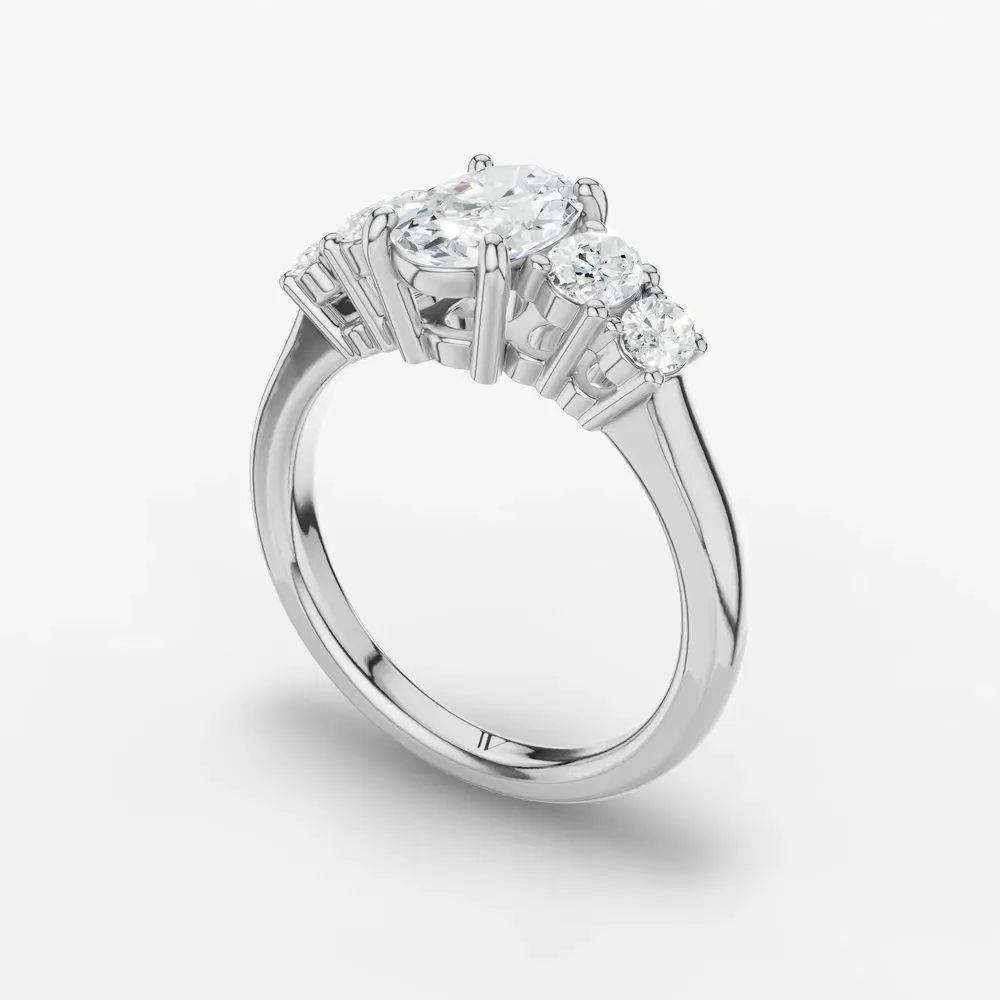 Certified 1 carat Lab Grown Diamond Oval Cut Five Stone, Side Stone Engagement Ring in 14K White Gold-Elyx