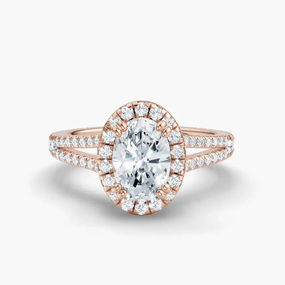 Certified 1 carat Lab Grown Diamond Oval Cut Pavé, Halo, Cathedral Engagement Ring in 14K Rose Gold-Gexis