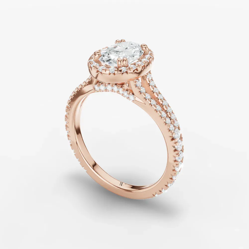 Certified 1 carat Lab Grown Diamond Oval Cut Pavé, Halo, Cathedral Engagement Ring in 14K Rose Gold-Gexis