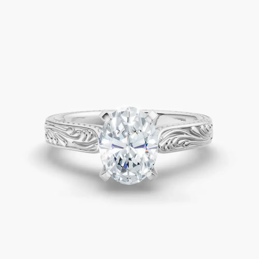 Certified 1 carat Lab Grown Diamond Oval Cut Solitaire, Vintage, Cathedral Engagement Ring in 14K White Gold-Nael