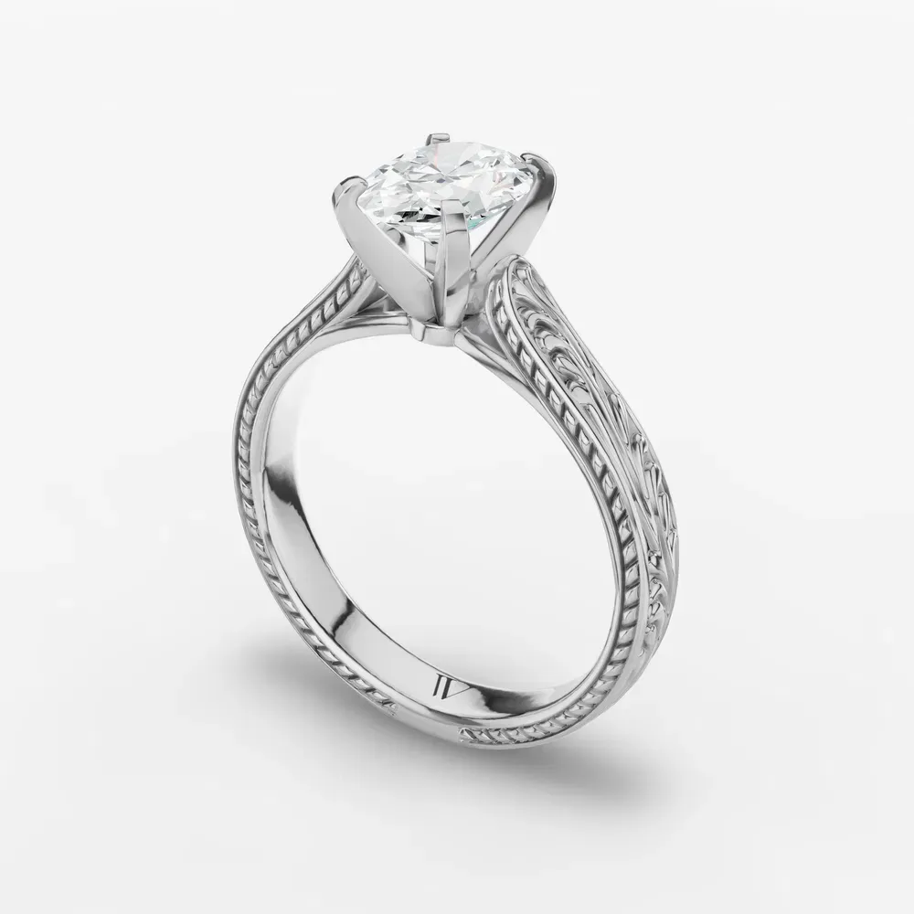 Certified 1 carat Lab Grown Diamond Oval Cut Solitaire, Vintage, Cathedral Engagement Ring in 14K White Gold-Nael