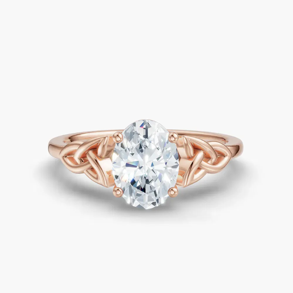 Certified 1 carat Lab Grown Diamond Oval Cut Solitaire, Cathedral, Celtic Engagement Ring in 14K Rose Gold-Vire
