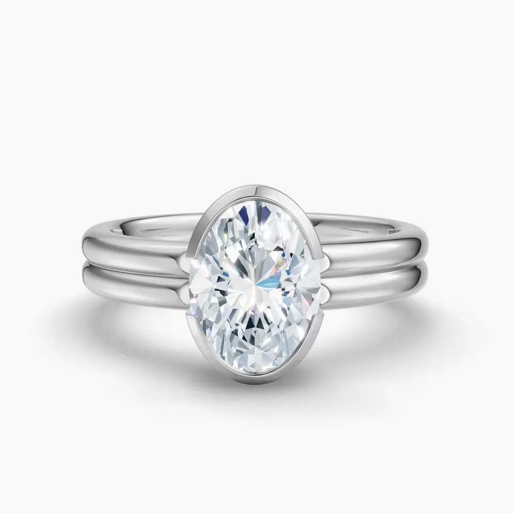 Certified 1 carat Lab Grown Diamond Oval Cut Solitaire, Bezel, Modern Engagement Ring in 14K White Gold-Sena