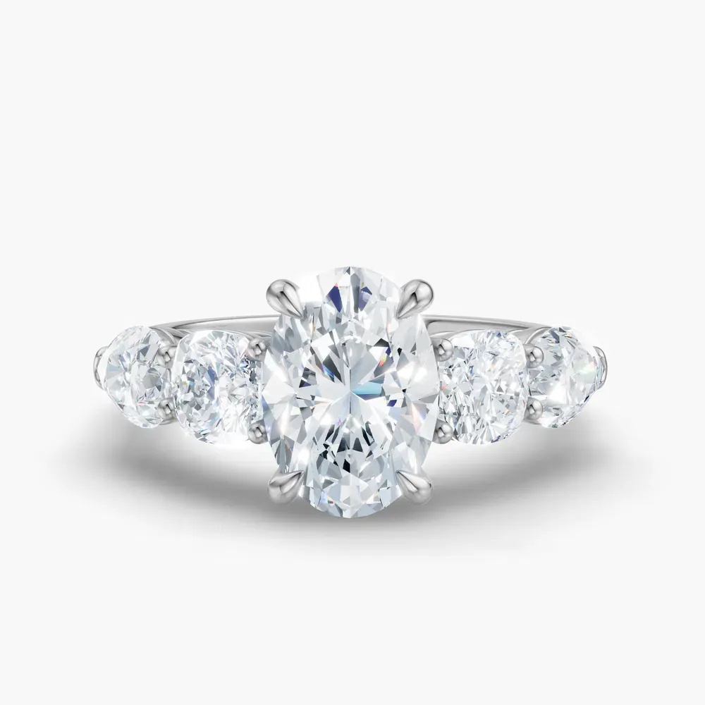 Certified 2 carat Lab Grown Diamond Oval Cut Five Stone, Side Stone Engagement Ring in 14K White Gold-Riva