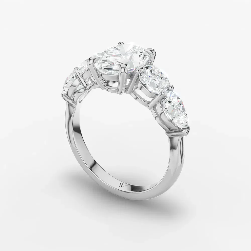 Certified 2 carat Lab Grown Diamond Oval Cut Five Stone, Side Stone Engagement Ring in 14K White Gold-Riva