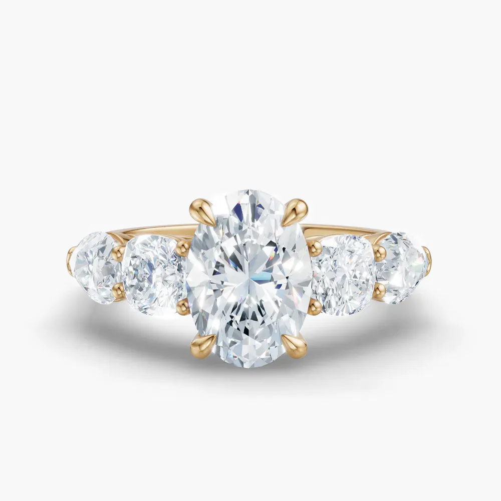 Certified 1 carat Lab Grown Diamond Oval Cut Five Stone, Side Stone Engagement Ring in 14K Yellow Gold-Riva