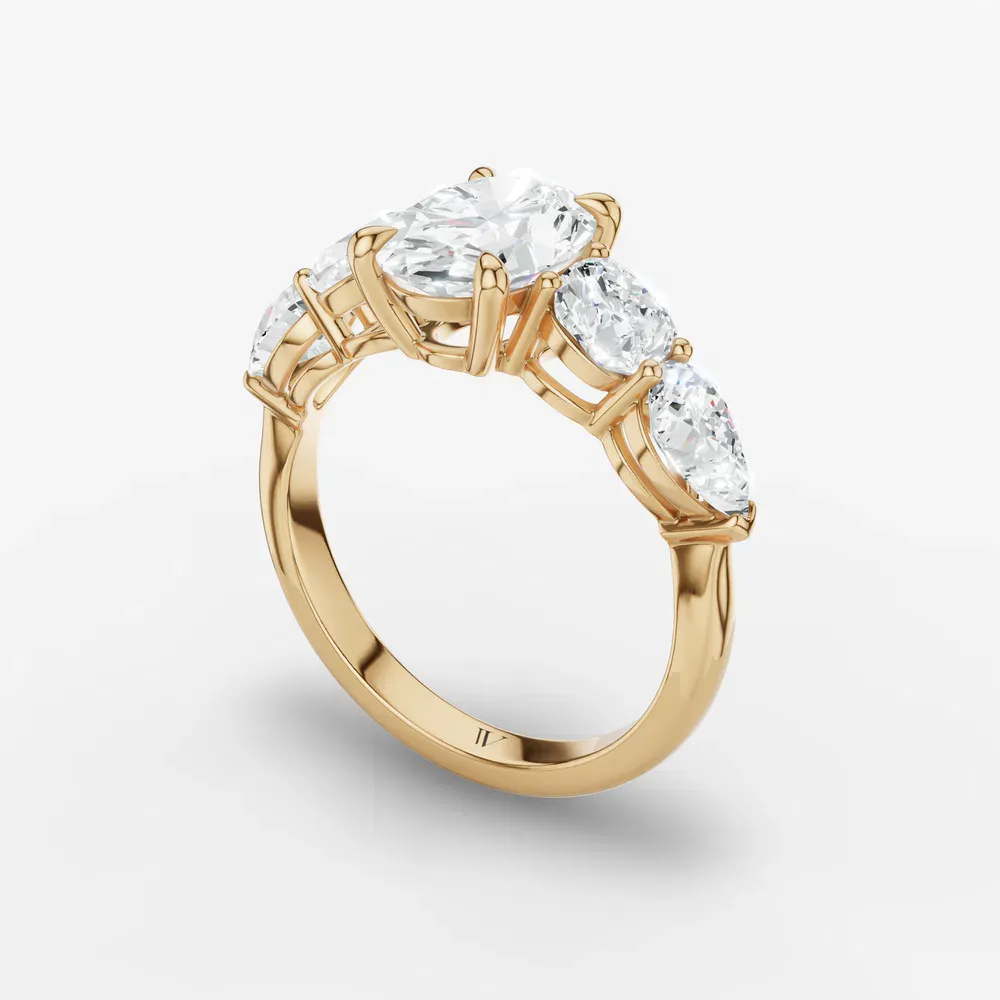 Certified 1 carat Lab Grown Diamond Oval Cut Five Stone, Side Stone Engagement Ring in 14K Yellow Gold-Riva