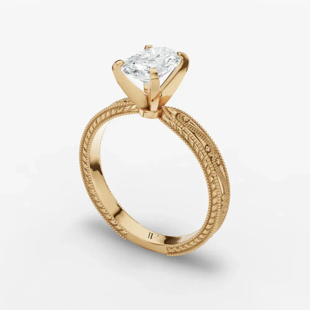 Certified 1 carat Lab Grown Diamond Oval Cut Solitaire, Milgrain, Vintage Engagement Ring in 14K Yellow Gold-Lirae