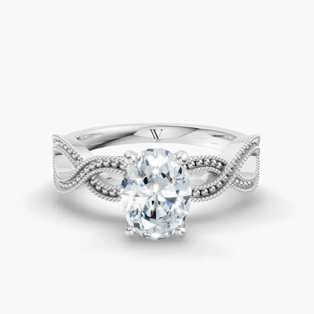 Certified 1 carat Lab Grown Diamond Oval Cut Solitaire, Vintage, Unique Engagement Ring in 14K White Gold-Niva