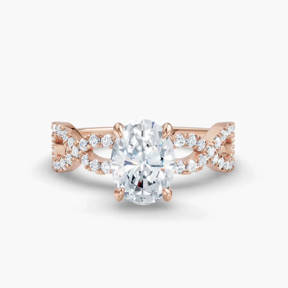 Certified 1 carat Lab Grown Diamond Oval Cut Infinity, Twist, Pavé Engagement Ring in 14K Rose Gold-Aurelia