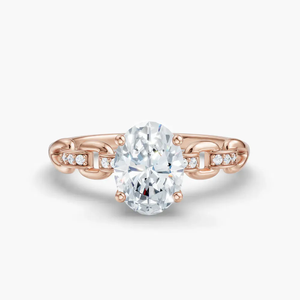 Certified 1 carat Lab Grown Diamond Oval Cut Twist, Unique, Side Stone Engagement Ring in 14K Rose Gold-Perenne