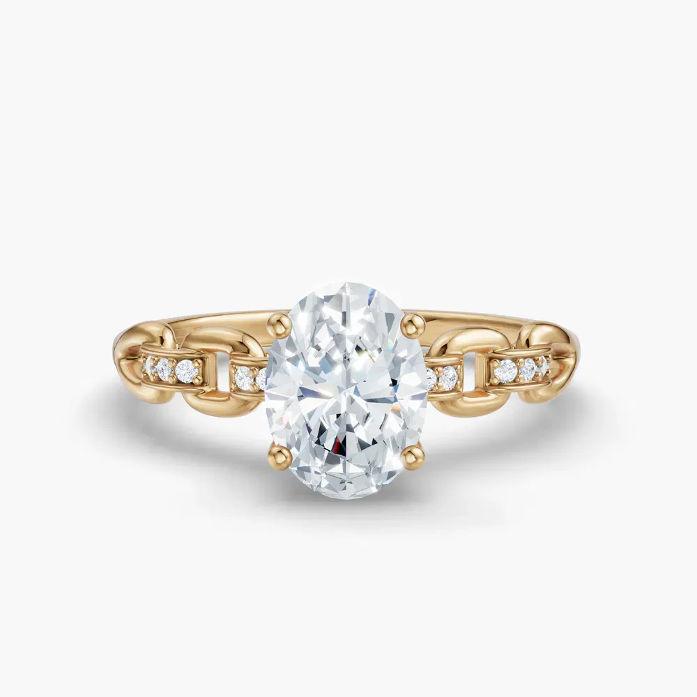 Certified 1 carat Lab Grown Diamond Oval Cut Twist, Unique, Side Stone Engagement Ring in 14K Yellow Gold-Perenne