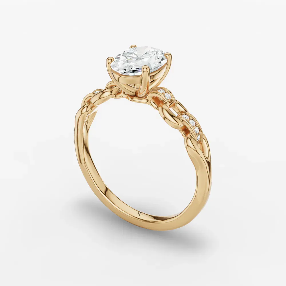 Certified 1 carat Lab Grown Diamond Oval Cut Twist, Unique, Side Stone Engagement Ring in 14K Yellow Gold-Perenne