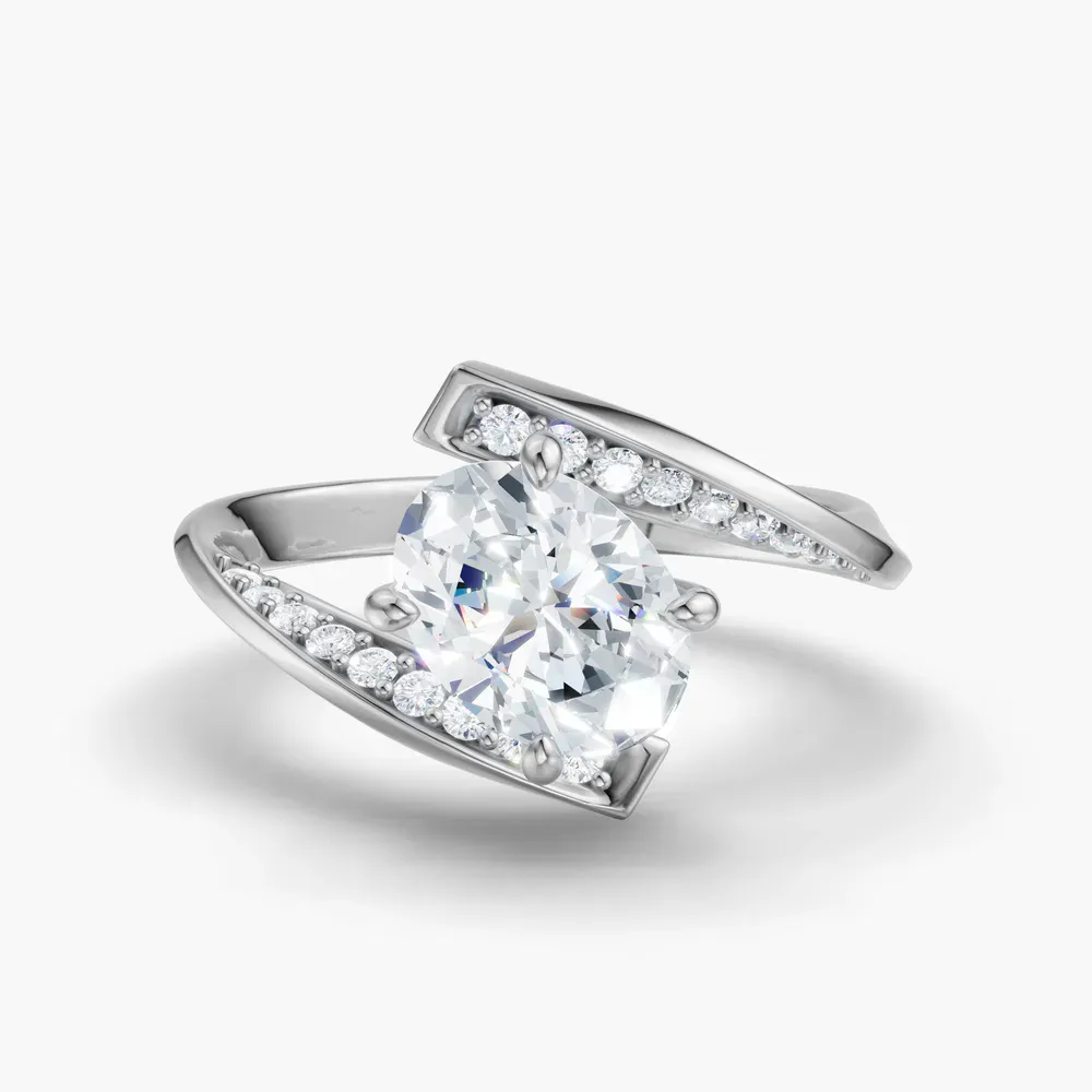 Certified 1 carat Lab Grown Diamond Oval Cut Modern, Unique, Pavé Engagement Ring in 14K White Gold-Lirene