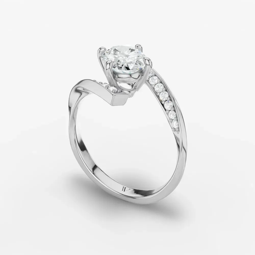 Certified 1 carat Lab Grown Diamond Oval Cut Modern, Unique, Pavé Engagement Ring in 14K White Gold-Lirene