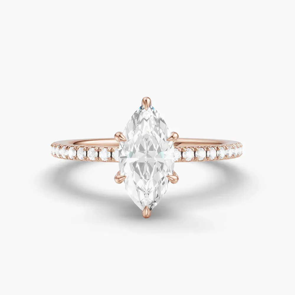 Certified 1 carat Lab Grown Diamond Marquise Cut Pavé, Hidden Halo Engagement Ring in 14K Rose Gold-Orhi