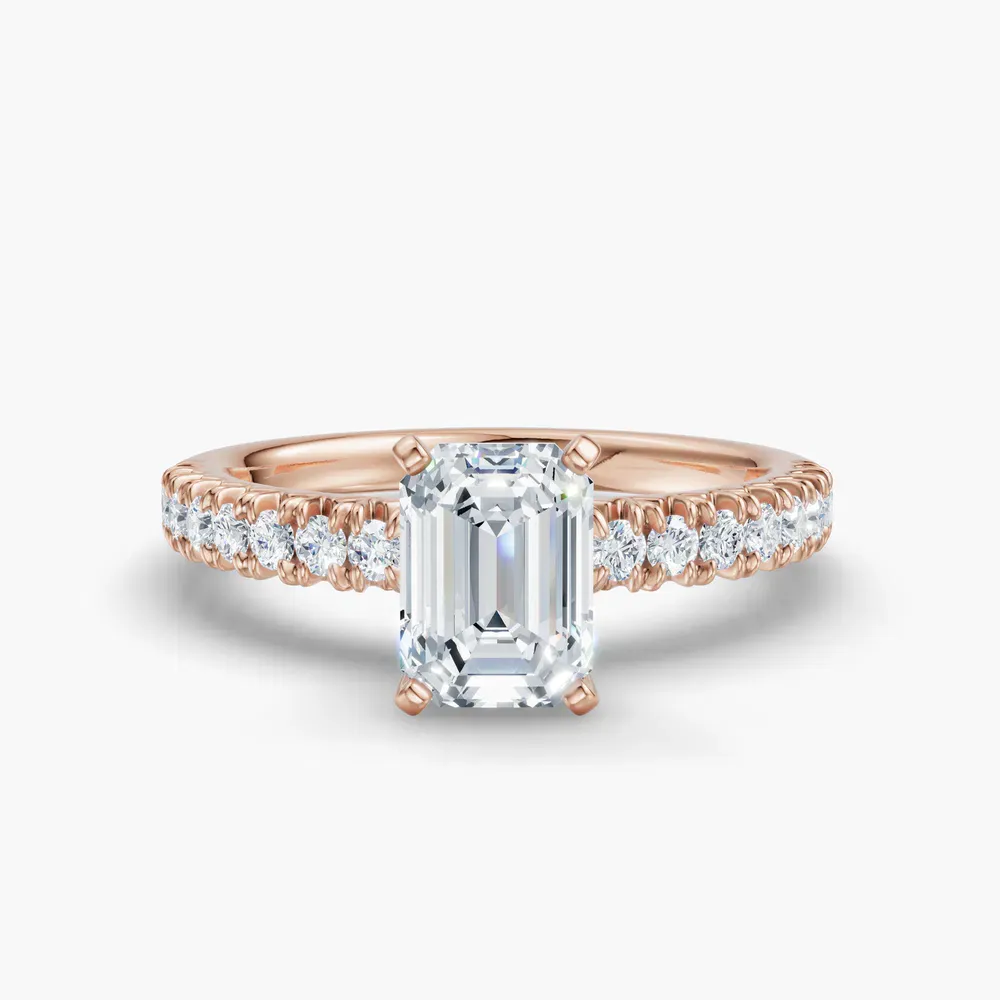 Certified 1 carat Lab Grown Diamond Emerald Cut Pavé, Classic, Simple Engagement Ring in 14K Rose Gold-Nela