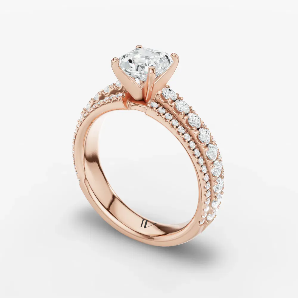 Certified 1 carat Lab Grown Diamond Asscher Cut Pavé Engagement Ring in 14K Rose Gold-Riven