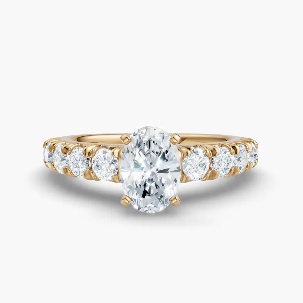 Certified 1 carat Lab Grown Diamond Oval Cut Pavé, Classic, Simple Engagement Ring in 14K Yellow Gold-Zionb