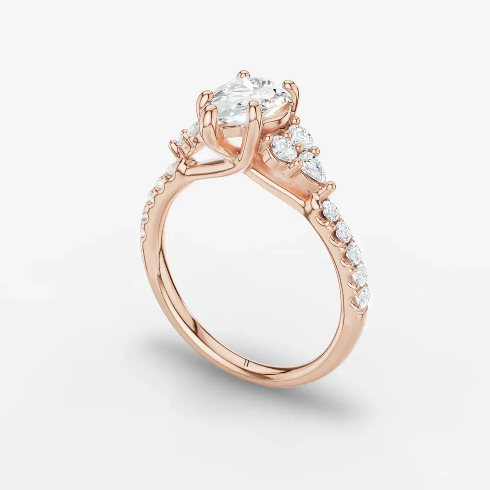 Certified 1 carat Lab Grown Diamond Pear Cut Pavé, Side Stone Engagement Ring in 14K Rose Gold-Tarne