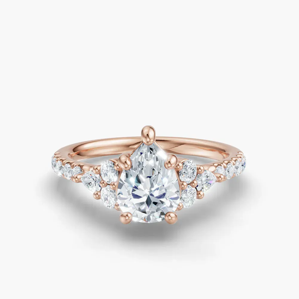 Certified 1 carat Lab Grown Diamond Pear Cut Pavé, Side Stone Engagement Ring in 14K Rose Gold-Tarne