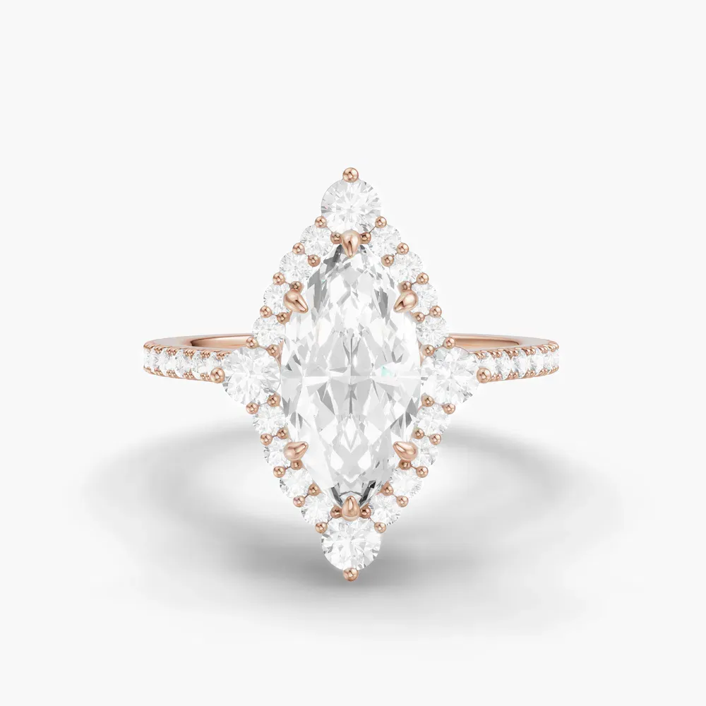 Certified 2 carat Lab Grown Diamond Marquise Cut Hidden Halo, Halo, Cathedral Engagement Ring in 14K Rose Gold-Cylen