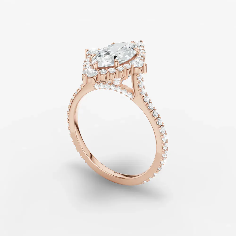 Certified 2 carat Lab Grown Diamond Marquise Cut Hidden Halo, Halo, Cathedral Engagement Ring in 14K Rose Gold-Cylen