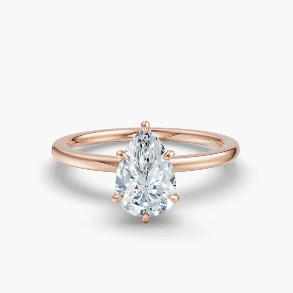 Certified 1 carat Lab Grown Diamond Pear Cut Hidden Halo Engagement Ring in 14K Rose Gold-Helia