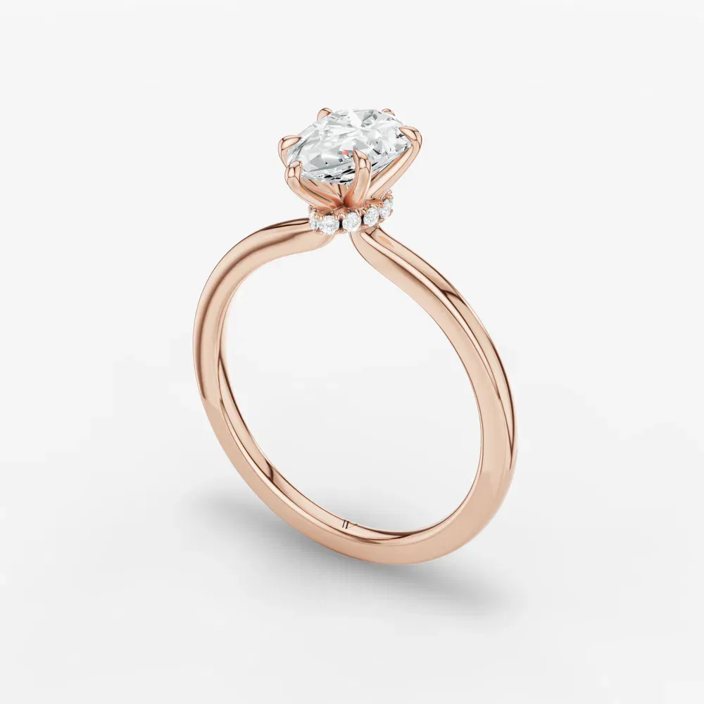 Certified 1 carat Lab Grown Diamond Pear Cut Hidden Halo Engagement Ring in 14K Rose Gold-Helia