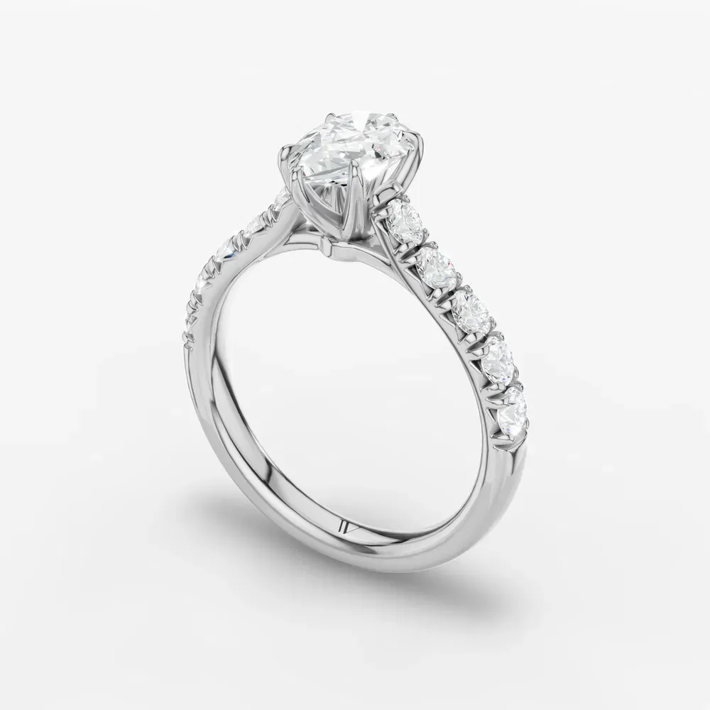 Certified 1 carat Lab Grown Diamond Pear Cut Pavé, Cathedral, Low profile Engagement Ring in 14K White Gold-Israfil