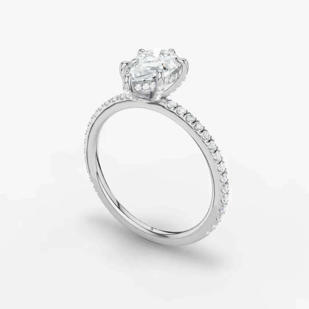 Certified 1 carat Lab Grown Diamond Pear Cut Pavé, Hidden Halo Engagement Ring in 14K White Gold-Elite Daphne