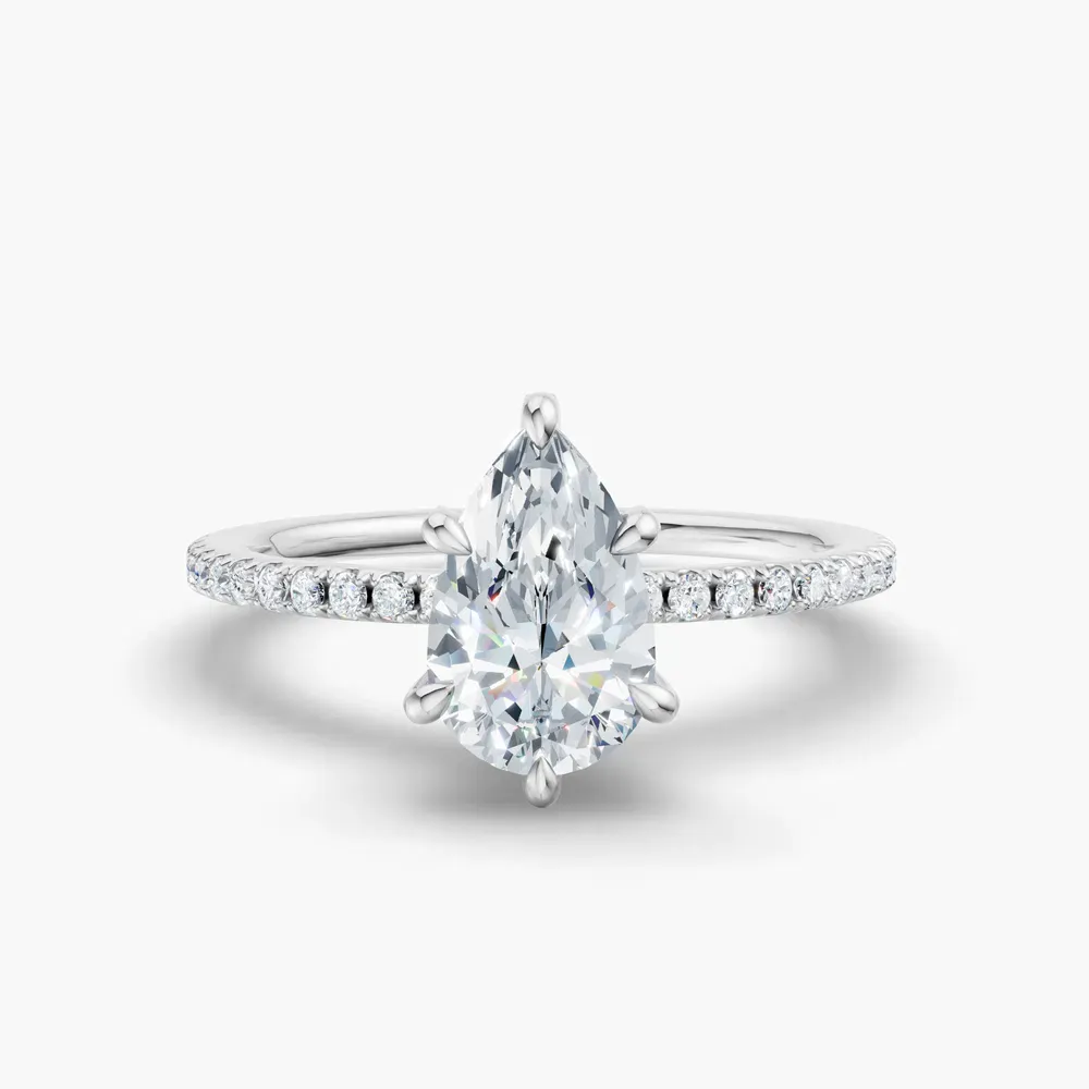 Certified 1 carat Lab Grown Diamond Pear Cut Pavé, Hidden Halo Engagement Ring in 14K White Gold-Elite Daphne