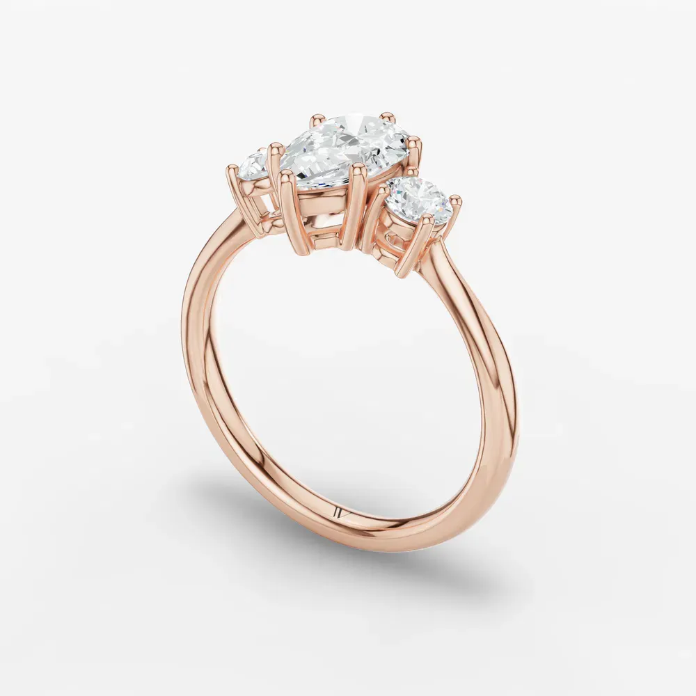 Certified 1 carat Lab Grown Diamond Pear Cut Three Stone, Side Stone, Low profile Engagement Ring in 14K Rose Gold-Dhyra