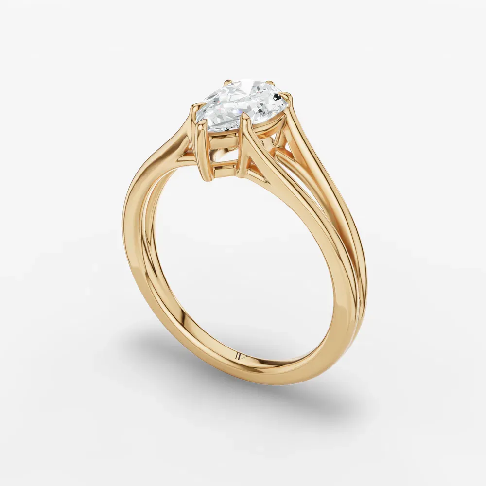 Certified 1 carat Lab Grown Diamond Pear Cut Split Shank, Solitaire, Low profile Engagement Ring in 14K Yellow Gold-Wraith