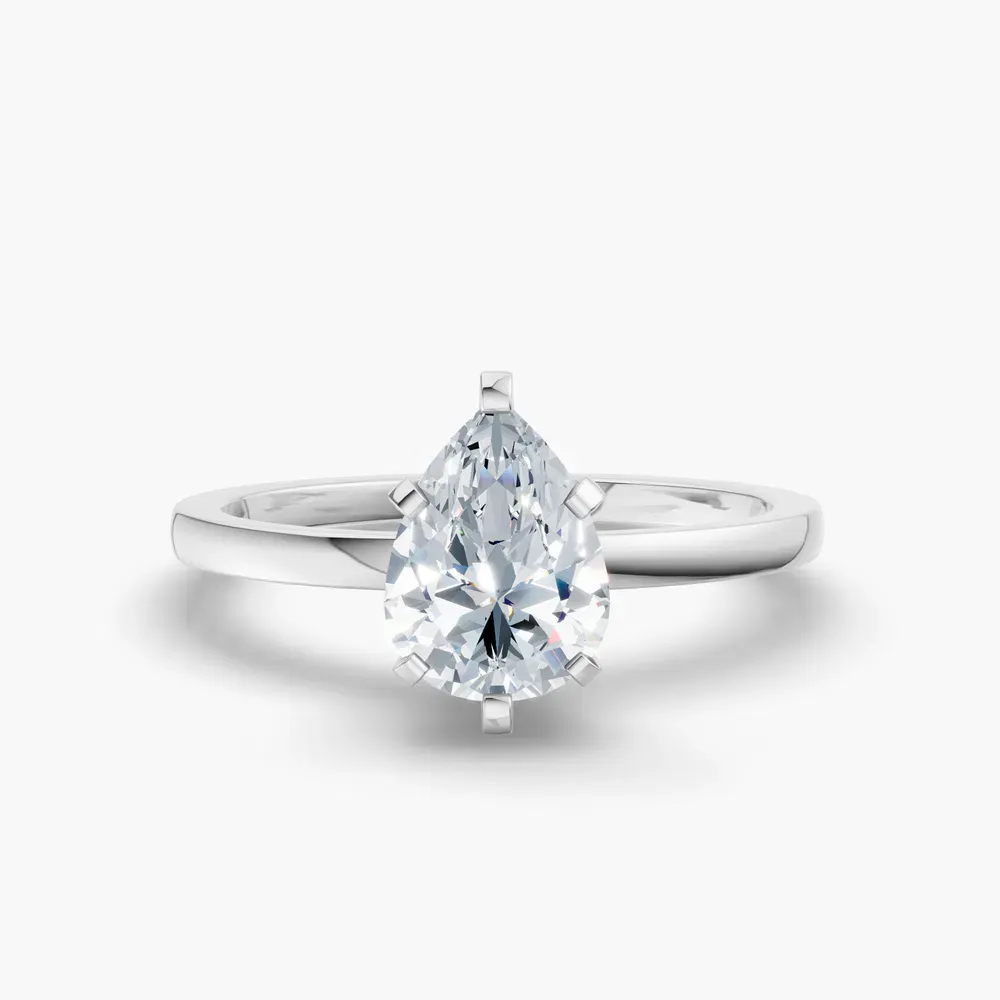 Certified 1 carat Lab Grown Diamond Pear Cut Solitaire, Classic, Simple Engagement Ring in 14K White Gold-Cara