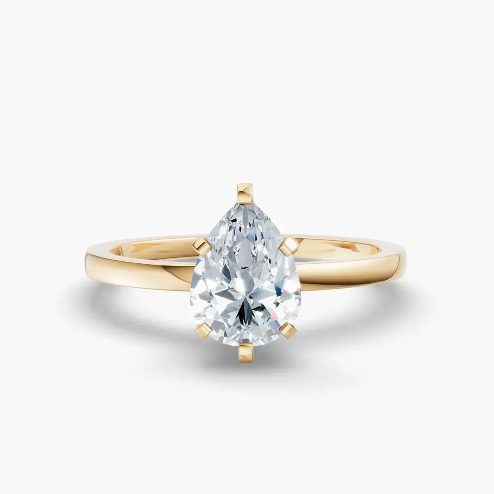 Certified 1 carat Lab Grown Diamond Pear Cut Solitaire, Classic, Simple Engagement Ring in 14K Yellow Gold-Cara