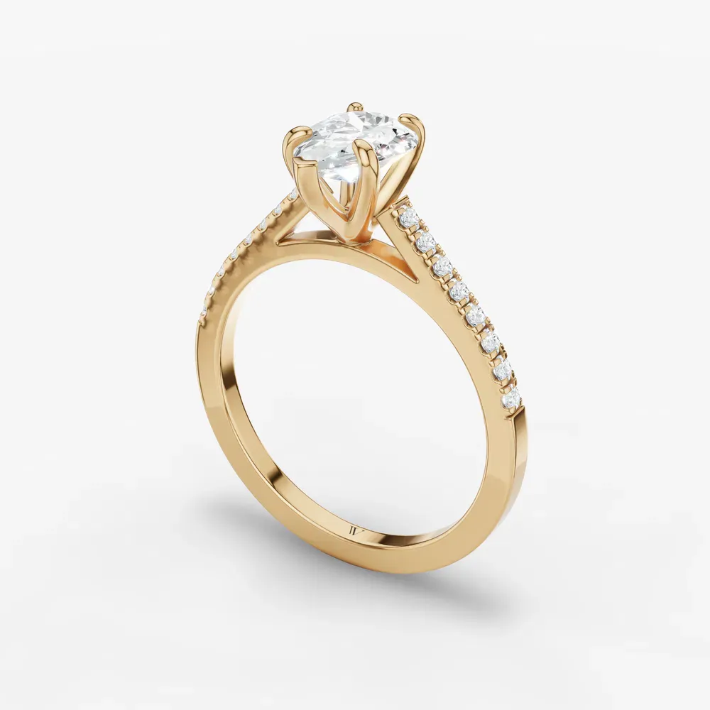 Certified 1 carat Lab Grown Diamond Pear Cut Pavé, Cathedral Engagement Ring in 14K Yellow Gold-Zirellun