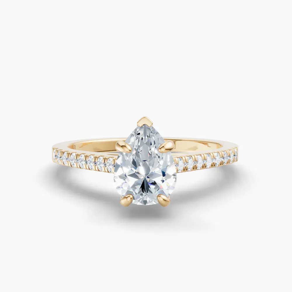 Certified 1 carat Lab Grown Diamond Pear Cut Pavé, Cathedral Engagement Ring in 14K Yellow Gold-Zirellun