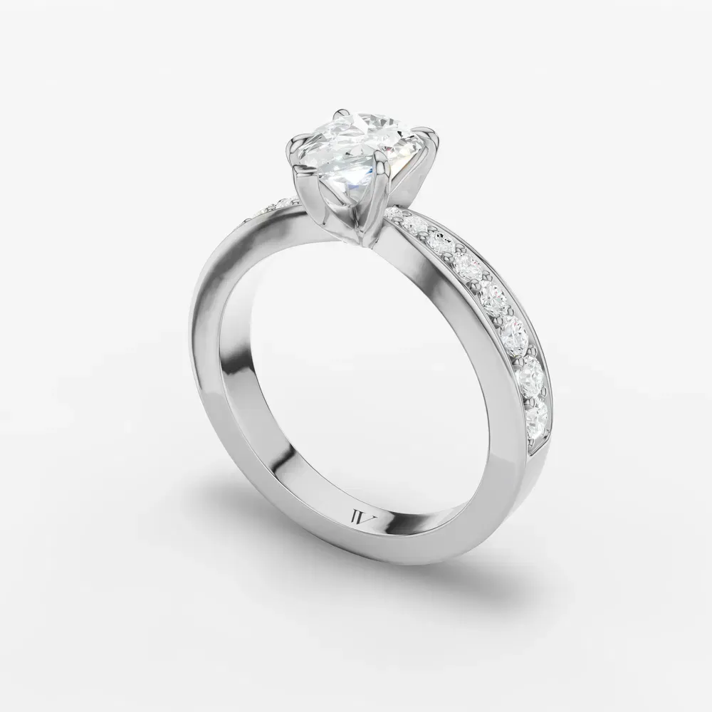 Certified 1 carat Lab Grown Diamond Pear Cut Pavé, Channel Set, Classic Engagement Ring in 14K White Gold-Kaelis