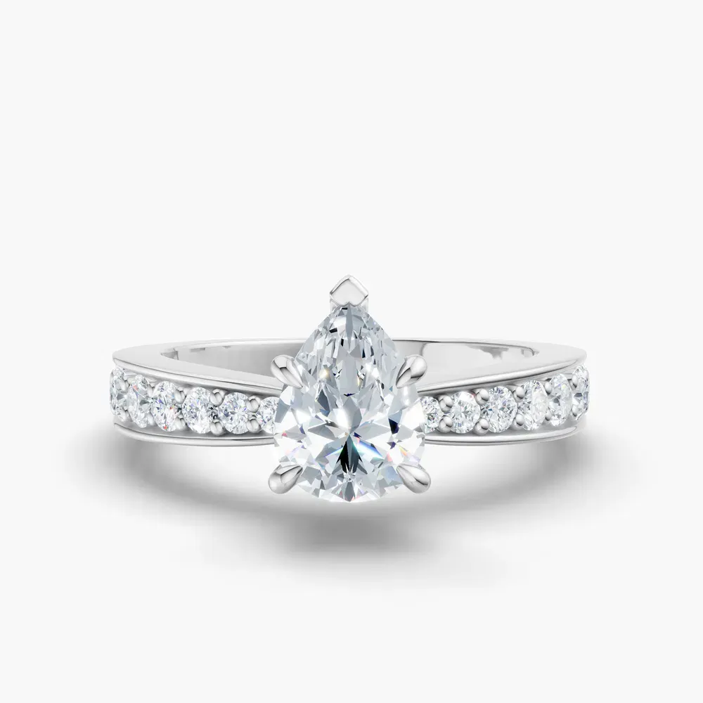 Certified 1 carat Lab Grown Diamond Pear Cut Pavé, Channel Set, Classic Engagement Ring in 14K White Gold-Kaelis