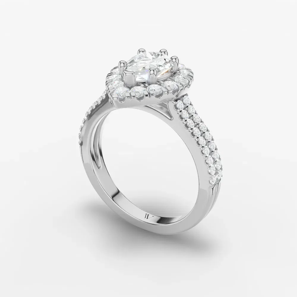 Certified 1 carat Lab Grown Diamond Pear Cut Pavé, Halo, Cathedral Engagement Ring in 14K White Gold-Maelis