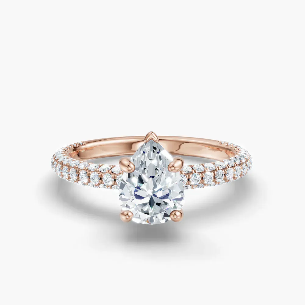 Certified 1 carat Lab Grown Diamond Pear Cut Pavé, Hidden Halo Engagement Ring in 14K Rose Gold-Palith
