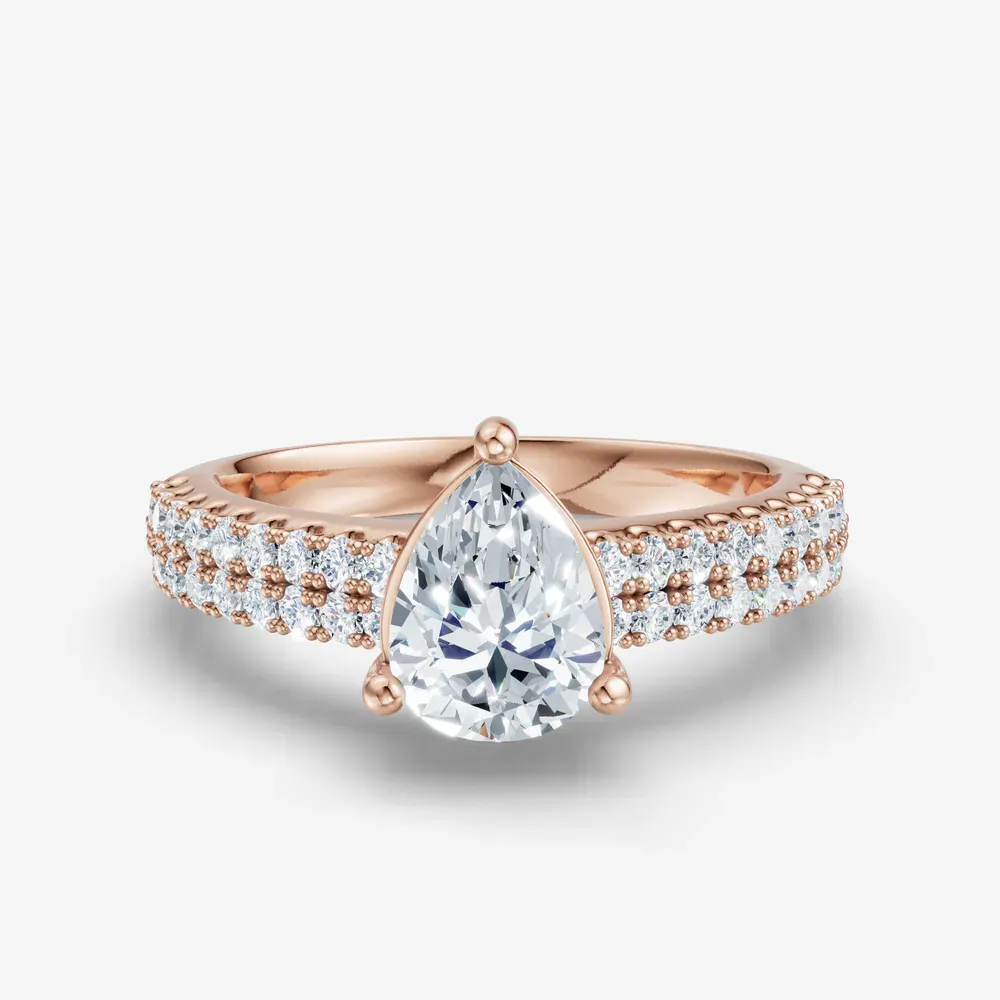 Certified 1 carat Lab Grown Diamond Pear Cut Pavé, Classic, Simple Engagement Ring in 14K Rose Gold-Mevdro