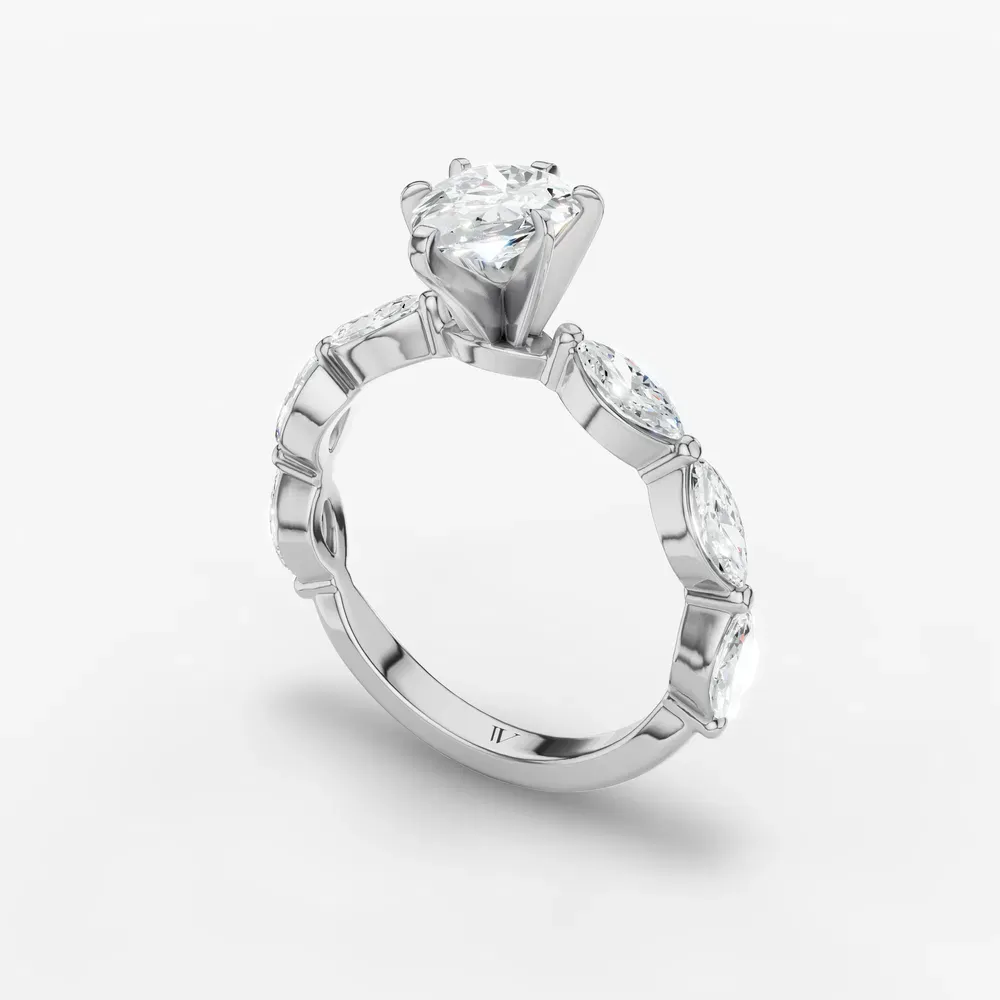 Certified 1 carat Lab Grown Diamond Pear Cut Side Stone Engagement Ring in 14K White Gold-Trind